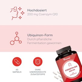 Q10 Capsules High Dose with 200 mg - High-Quality Coenzyme Q10 from Fermentation - Vegan, Laboratory Tested, No Unwanted Additives - 60 Capsules Vitavea