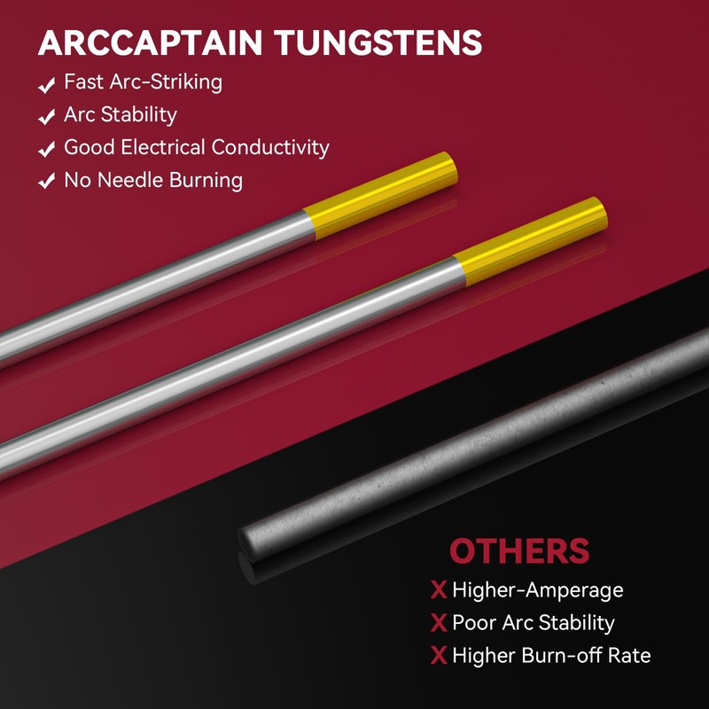 ARCCAPTAIN TIG Welding Tungsten Electrode 10-Pack 3/32"x 7"(Gold - 1.5%