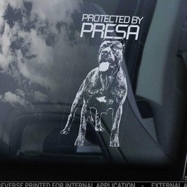 godblessign Protected by Presa Car Window Sticker Dogo Canario Canary Mastiff Dog Bumper Decal Vinyl Die Cut Decals Funny Bumper Stickers Dog Pet Gift