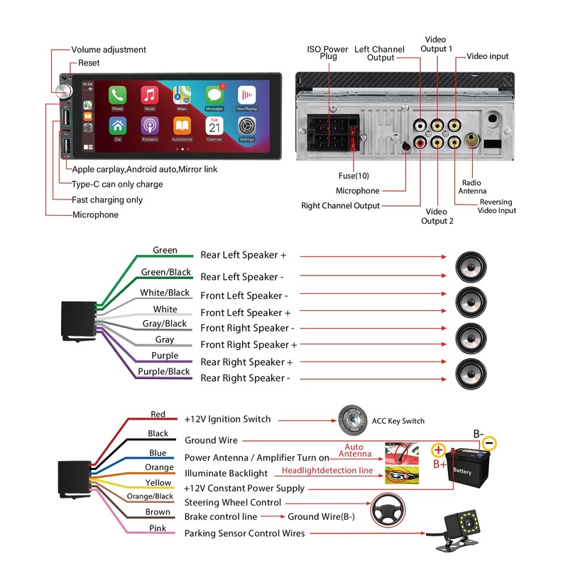 Single Din Car Stereo with Apple Carplay Android Auto,6.9 Inch