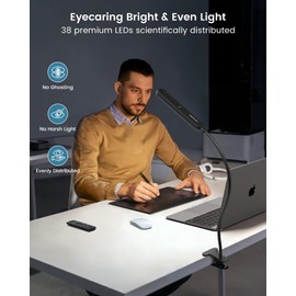 Glocusent 5W Multi-Purpose Clip On Light, 38 LEDs Bed Light, Eye Caring Reading Lamp, 5 Color & 5 Brightness with a Remote, 30-Min Auto Off Timer, Perfect for Bed Reading/Studying/Working