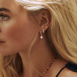 GLoquat 3 Pairs 14k Gold Hoop Earrings Set: Dainty CZ Stud Earrings Trendy Dangle Pearl Drop Earrings Hypoallergenic Dangle Cartilage Diamond Huggie Hoop Earrings for Women Gold Jewelry Set for Gifts