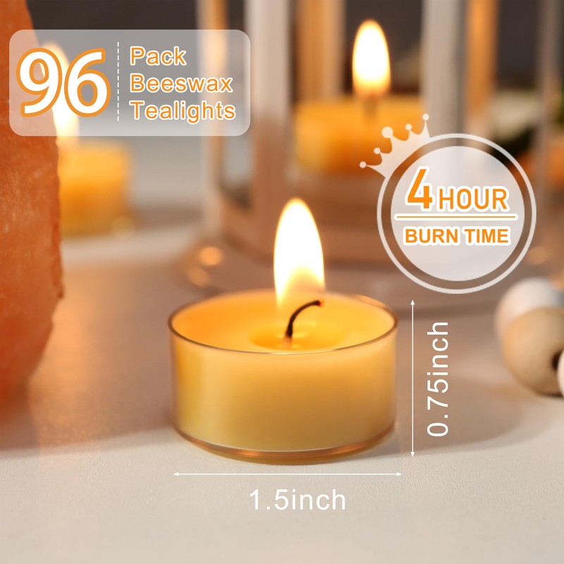 96 Packs Beeswax Tealight Candles, 100% Pure Beeswax Tea Candles