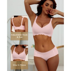 HORISUN Full Coverage Bras Wirefree Bras with Support and Lift Breathable Bras for Women(Pink L)