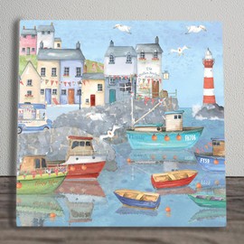 Global Designs Nautical Tile Picture Harbour Scene 2 Ceramic Plaque Sign Wall Art K T Bentley 20x20cm
