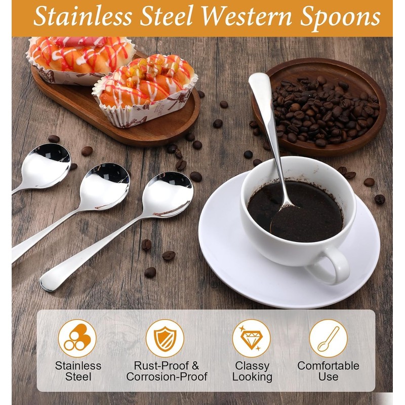 Soup Spoon, 4 Pcs Stainless Steel tablespoons, Heavy Duty Round