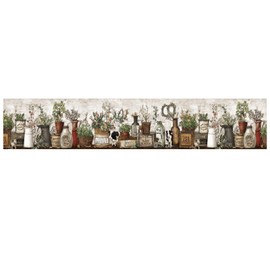 IOHEFY Farmhouse Peel and Stick Wallpaper Border for Kitchen Wall - 15ft x 4in Wipeable Vinyl Rustic Country, Removable Vintage Cotton Floral Border for Bathroom Cabinet