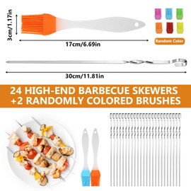 Pack of 24 Stainless Steel Barbecue Skewers, 30 cm Kebab Skewers, Flat Stainless Steel Barbecue Skewers, Avoid Rusting, for Outdoor and Garden Barbecue Parties (A)