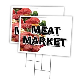 Meat Market 2 Pack of 12" x 16" Yard Sign & Stake | Advertise Your Business | Stake Included Image On Front Only | Made in The USA