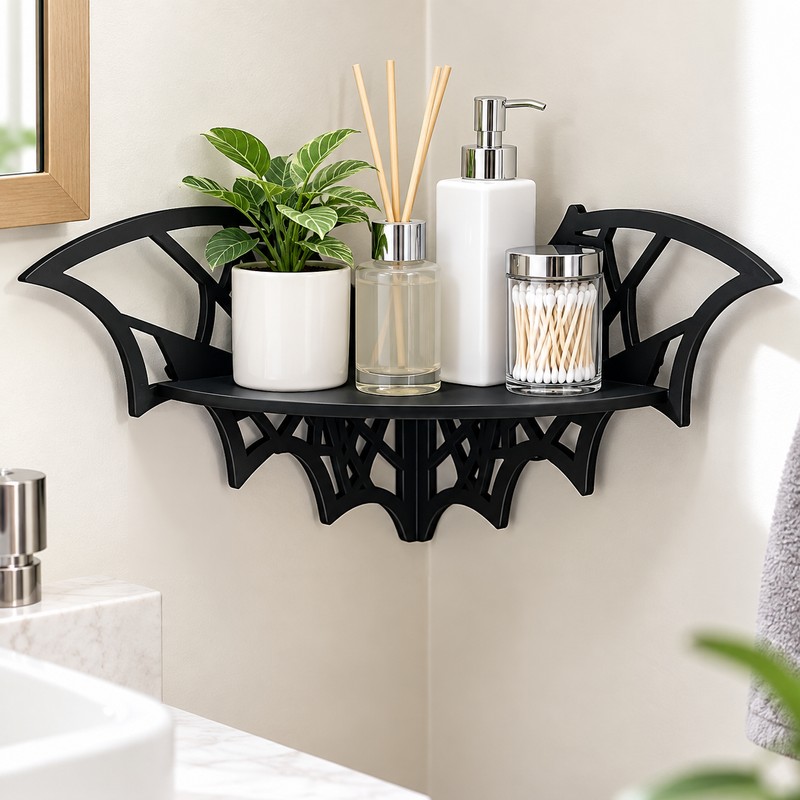 Wooden Bat Corner Shelf for Home Decor – Hollow Wall