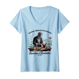Womens 4th Of July Colonial Apothecary Herbal Remedies Patriotic V-Neck T-Shirt