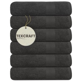 TEXCRAFT Medium Size Bath Towels Set of 6 – 100% Cotton Terry – 24" x 48" – Quick Dry, Soft & Highly Absorbent – Grey Towels for Bathroom, Gym, Spa, Pool & Daily Use