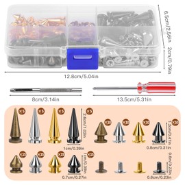 QMNNMA 120 Sets Punk Spikes and Studs Kit, 4 Colors Cone Spikes, 3 Sizes Metal Tree Spike Screwback Studs for DIY Leathercraft and Punk Style Clothing Accessories