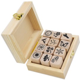 Youkwer 12 Pcs Mini Cute Wooden Rubber Stamps DIY Diary Stamps Set with Wooden Box