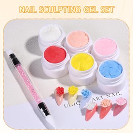 Furtherpretty Colored Sculpting Gel for Nail Art, 6 Colors Nail Clay for 3D Art, Non-Sticky Hard Solid Builder Gel with Silicone Carving Pen, Nail Molding Kit for Home Manicure & Professional Salon