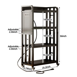 Kitchen Bakers Rack with Power Outlet,With pegboard Bakers Racks, Free Standing Kitchen Storage Shelf Rack, for Living Room, Dining Room, Coffee Bar(Black, 15.75x25.2x55)