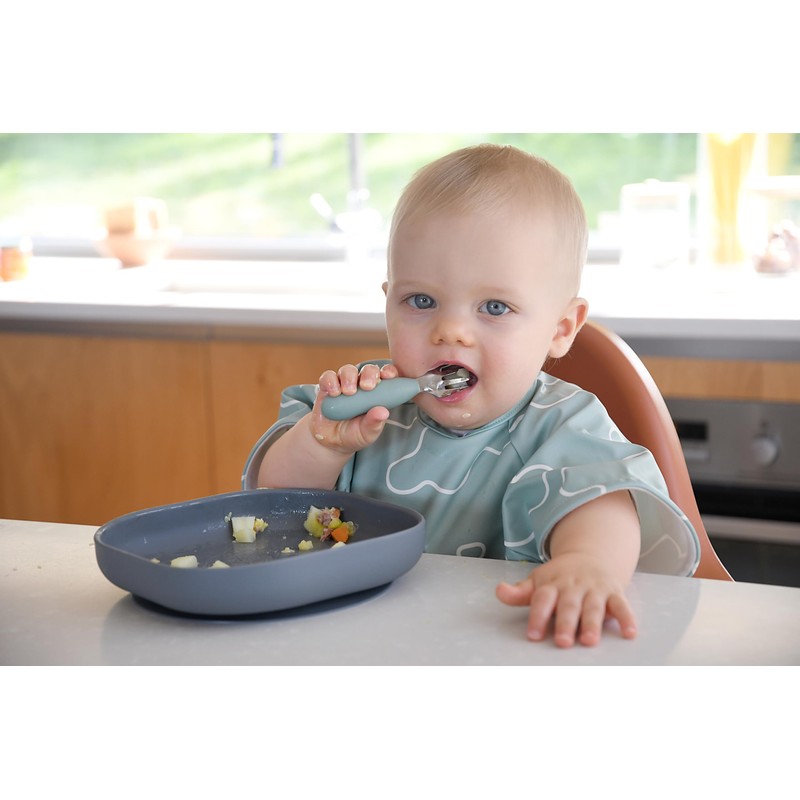 Beaba Stainless Steel Fork and Spoon Pre Cutlery Set, Sage