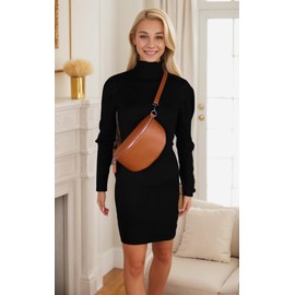 MIRROSI® Women's Bum Bag, Made in Italy, Genuine Leather Shoulder Bag, Chest Bag, Crossbody Bag Made of Genuine Leather, Available in 3 Sizes, Brown (Silver Zipper)