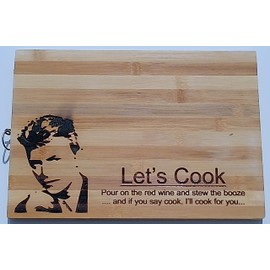Handy Stamps Novelty David Bowie Themed Bamboo Chopping/Serving Board with Engraved Design, Large Kitchen Board (34 cm x 24 cm) with Hanging Ring, 'Let's Cook' Quote