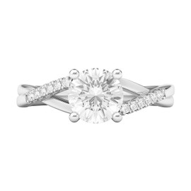 Sterling Silver Twisted Split Shank Simulated 1.0 CT Diamond Engagement Ring Promise Bridal Ring (L)