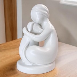 Top Brass Girl Hugging Dog Figurine/Puppy Love Statue – 5 3/8” Tall Ceramic Stoneware Simple Modern Minimalist Pet Friendship Decor