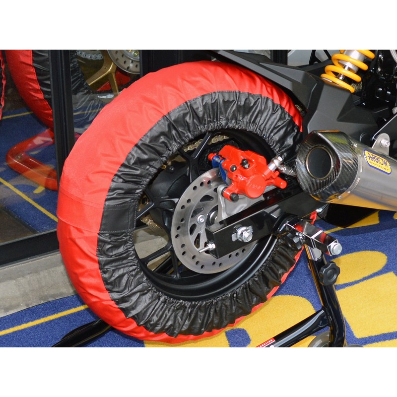 Rise 12インチ タイヤ保護カバー（まもる君）レッド/ブラック 前後セット アクリルカラーコーティング(UVカット・撥水・防水加工) クルッと巻いてピタッの簡単装着