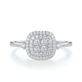 Ladies 925 Sterling Silver Brilliant Cut White Sapphire Engagement Cluster Ring (P)