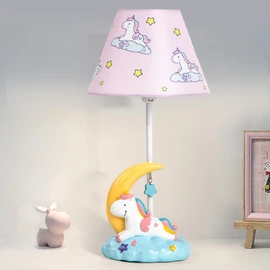 HERBESTBAY Kids Table Lamp, Adorable Moon Unicorn Style Desk Lamp, 16 Inch Pink Bedside Lamp Ideal for Girls Bedroom Decor, Includes LED Bulb