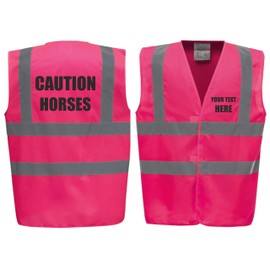 Caution Horses - Horse Riding Equestrian Premium Pink Hi Vis Safety Vest Reflective Waistcoat Road Safety High Visibility, Can Personalise. (Pink, 2XL)