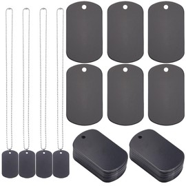 SUNNYCLUE 1 Box DIY 20 Sets Necklace Stamping Blanks Metal Blank Tags Metal Silver Rectangular Name ID Engraving Blank with Stainless Steel Chains for Jewelry Making Necklace Pets DIY Accessories