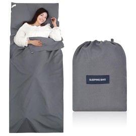 Sleeping Bag Liner 90cmX220cm, Camping Sleep Bag Liner with Pillow Slot, Portable Lightweight Polyester Travel Camping Travel Sheet, Durable and Super Soft, for Camping Hostels Picnic Hiking (Gray)