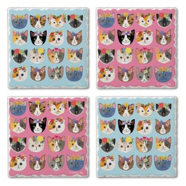 Thirstystone Cats with Crowns 4-Pack Tumbled Tile Stone Coasters with Protective Cork Backing Manufactured in The USA Absorbent Easily Wipes Clean