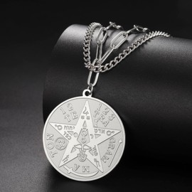 Dreamtimes Tetragrammaton Pendant Pentagram Necklace for Men Women Wiccan Protection Amulet Pentagram Star Necklace Solomon Stainless Steel Amulet Energy Pendant Necklace, Stainless Steel, No Gemstone