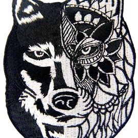Sunflower Tribal Wolf Embroidered Badge Iron on or Sew on Patch