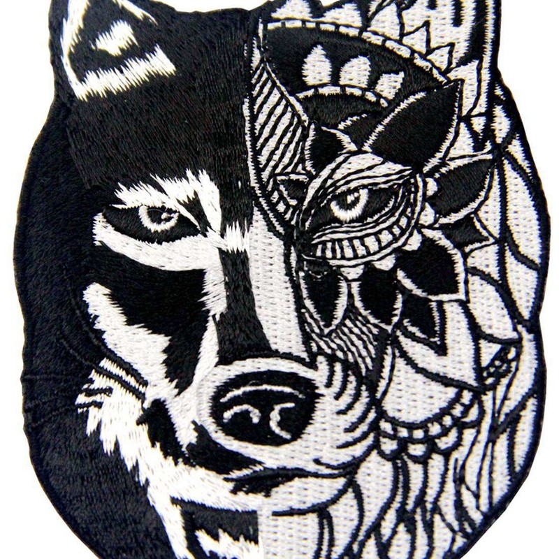 Sunflower Tribal Wolf Embroidered Badge Iron on or Sew on
