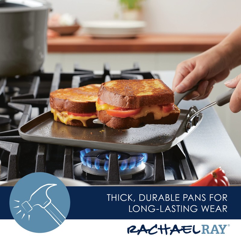 Rachael Ray Cook + Create Nonstick Stovetop Griddle/Grill Pan, Square,