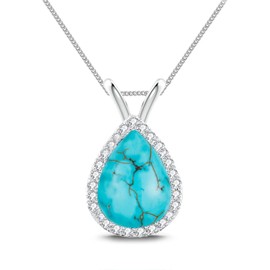 DOLIOX Genuine Turquoise Necklaces Jewelry for Women 925 Sterling Silver Teardrop Natural Gemstones Pendant with December Birthstones for Her with CZ Pavé