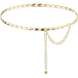 Metal Waist Chain for Women, Adjustable Metal Narrow Waist Belt, Thin Waist Chain Belt, Waist Chain Belt, Gold, Fashion Body Link Belt for Denim Dresses, for Jeans and Dresses, gold