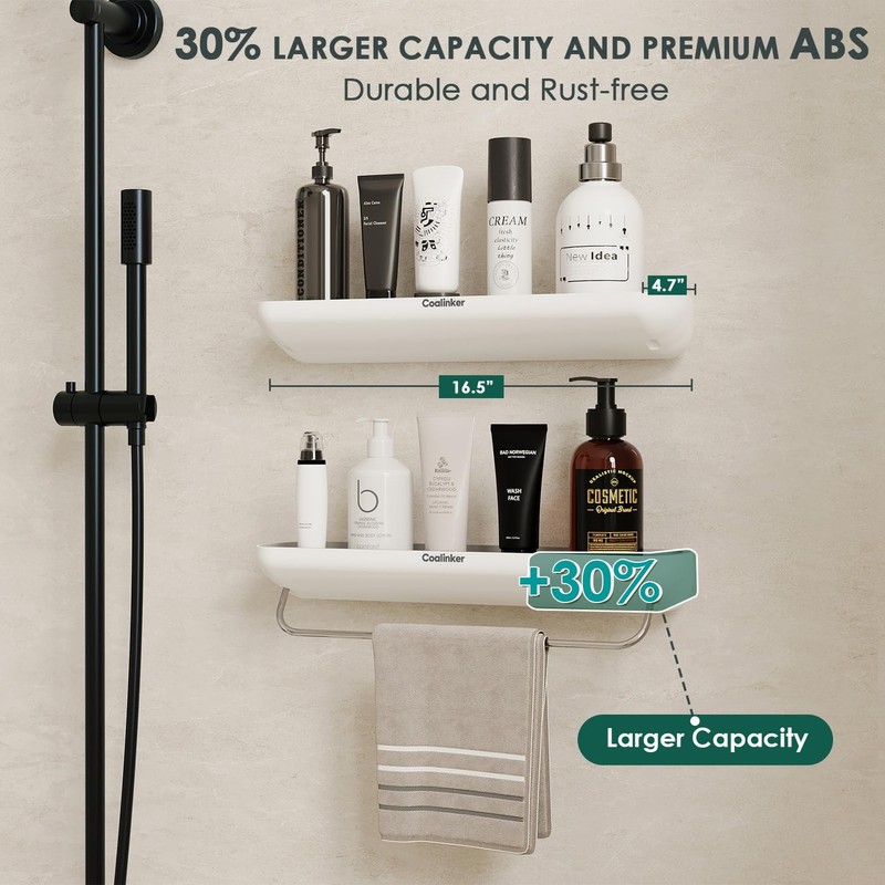 Coalinker Shower Shelf with Towel Bar- Modern Bathroom Organizers Storage