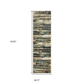Homeroots 8' Beige And Blue Abstract Runner Rug