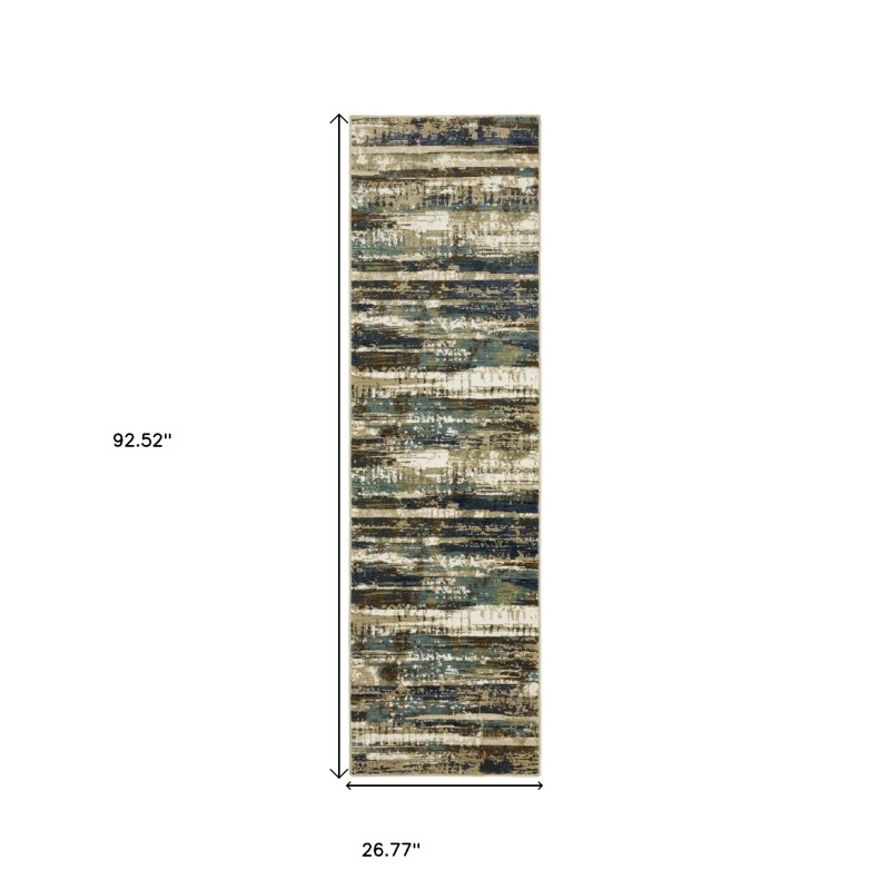 Homeroots 8' Beige And Blue Abstract Runner Rug