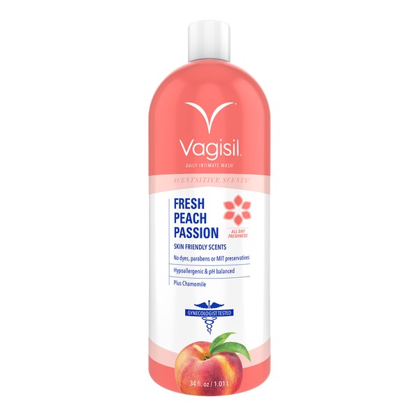 Vagisil Scentsitive Scents Fresh Peach Passion Daily Intimate Wash for Women, Gynecologist Tested, 34 Fl Oz (1L)