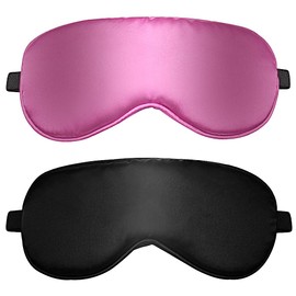 Pack of 2 Sleep Mask, Silk Eye Mask, Side Sleeper, Light Blocking Sleeping Mask with Adjustable Elastic Band for Men, Women and Children (Black and Purple)