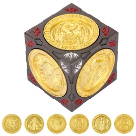 DND Spinner Dice, 7-in-1 Metal Dice Set, 3D Relief Design, DND Polyhedral Rotating Game Dice, D&D Gifts with Dragon Logo Gift Box, Role Play Board Game Accessories, Dark Grey & Gold