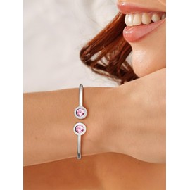 FOCALOOK Women's Stainless Steel Birthstone Open Bangle October Tourmaline Crystal Bangle