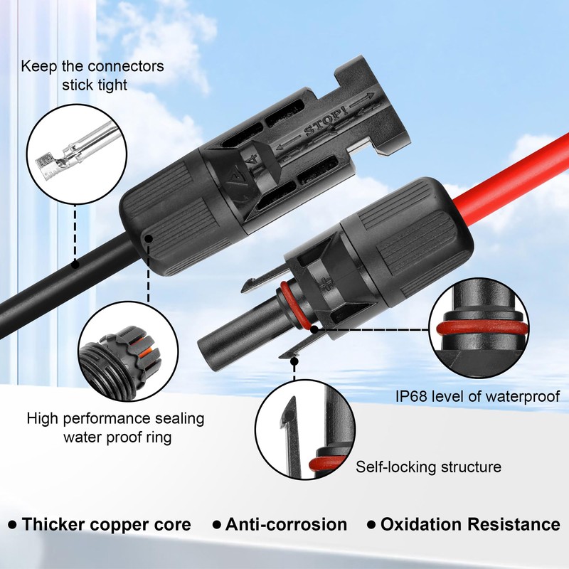 20 FT 10AWG Solar Panel Extension Cable,10 Gauge Extension Cord,5FT