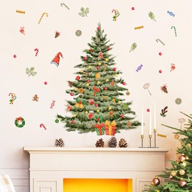 Runtoo Christmas Tree Wall Decals Ornaments Merry Christmas Santa Xmas Window Clings Removable DIY Wall Art Holiday Glass Window Sticker Bedroom Door Decor