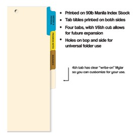 Doctor Stuff - Stock Medical Chart Dividers, 100 Sets of 4 Popular Healthcare Index Tabs, Side Tab, 9" x 11", File Folder Organizer for Nursing Patient Charts and Medical Records