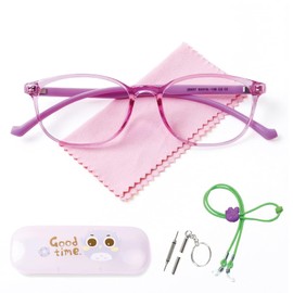 AetrvoHope Kids Blue Light Glasses Clear Purple,TR90 Ultra-Light Computer Glasses for Teens Girls Age 7-14,Unbreakable Frame for Child with Case,Anti Eyestrain & UV400
