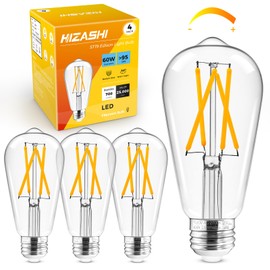 Hizashi Dimmable Edison Bulbs 60 Watt LED, E26 Bulb 2700K Warm White ST19 Vintage Light Bulbs, 95+CRI, UL Listed,700LM 6W E26 Medium Base, Clear Glass, Pack of 4